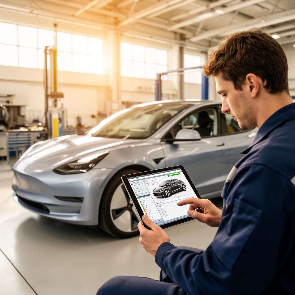 Ingénieur analysant des données véhicule au centre technologique Docucars