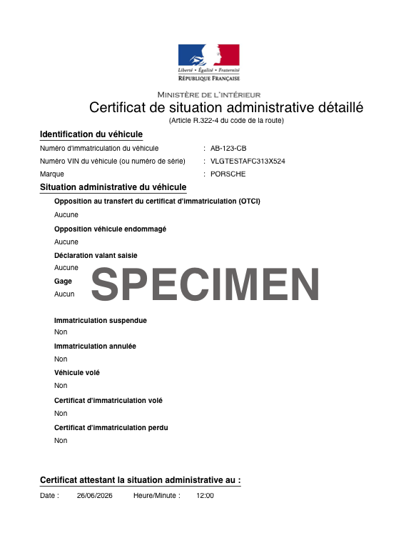 Exemple de certificat de non-gage